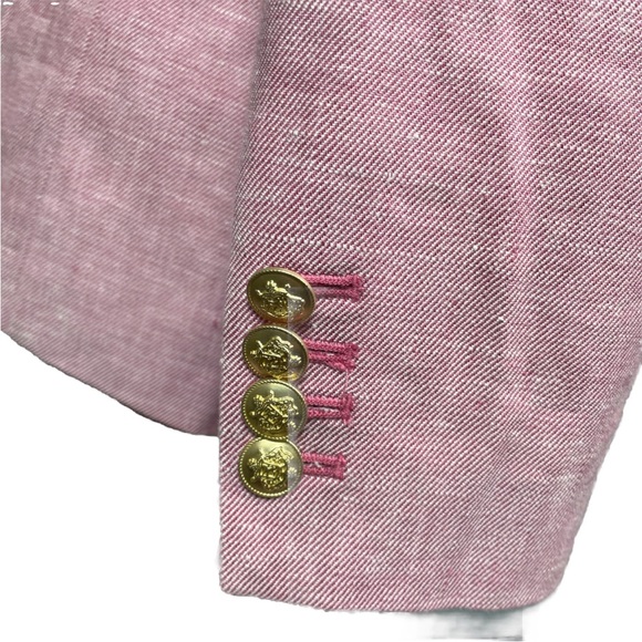 J Crew Bristol Blazer in Pink Herringbone Linen Double-Breasted Jacket Size 6 - Picture 6 of 8